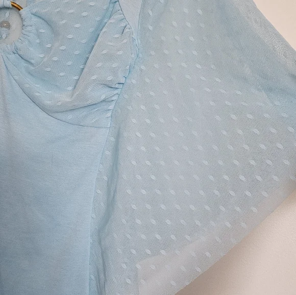 D.i.a Gyaru Blue Batwing Sheer Polka Dot Sleeve Beaded Halter Neck Top With - Picture 7 of 9